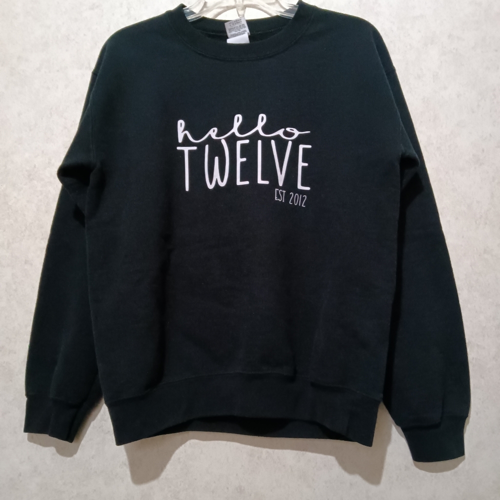 Gildan (Heavy Blend) black "hello Twelve est. 2012 sweatshirt size small